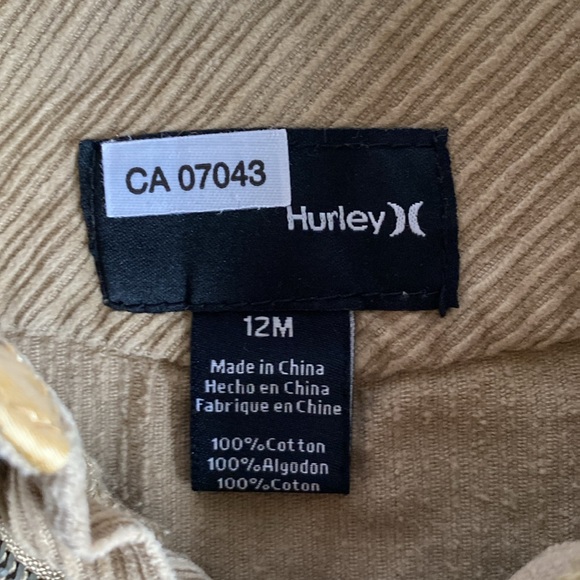 Hurley Corduroy Zip-Up Overshirt 12 Months - Picture 10 of 12